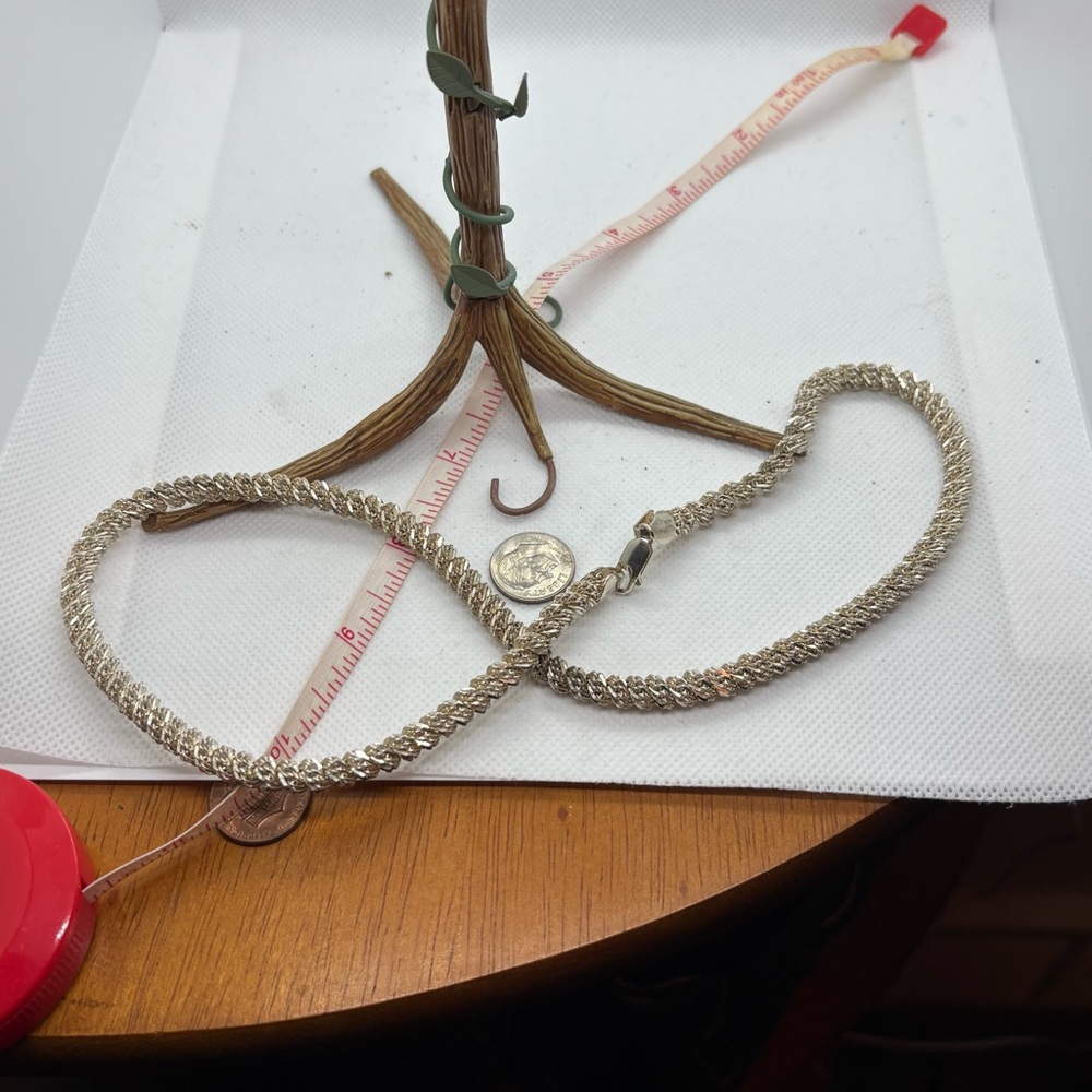 Heavy Sterling Silver Chain Necklace Double Chain Wrapped around a Single Chain